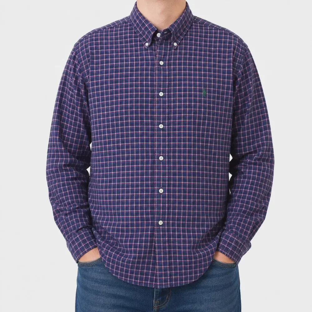 Vintage Polo Ralph Lauren Shirt Men 2XL Blue 100% Cotton Classic Fit Button-Down